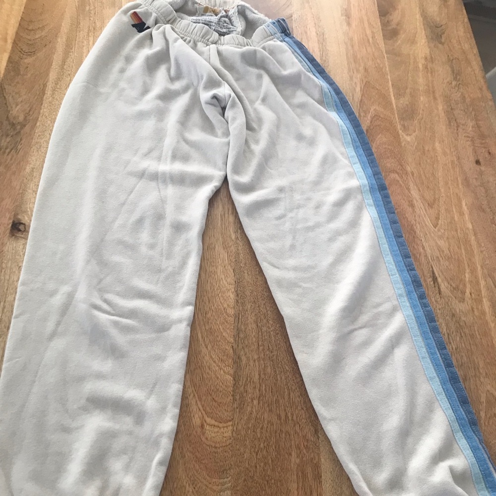 Aviation Nation striped sweatpants.